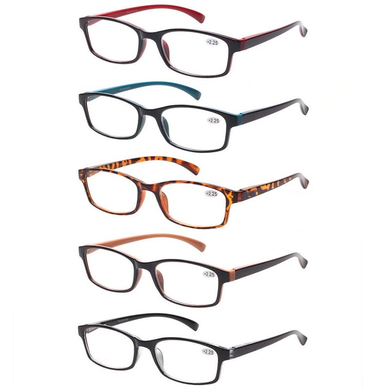Reading Glasses 5 Pack Fashion Spring Hinge Readers Men & Women Comfortable Glasses for Reading(1.50, 5 Pack Mix Color)